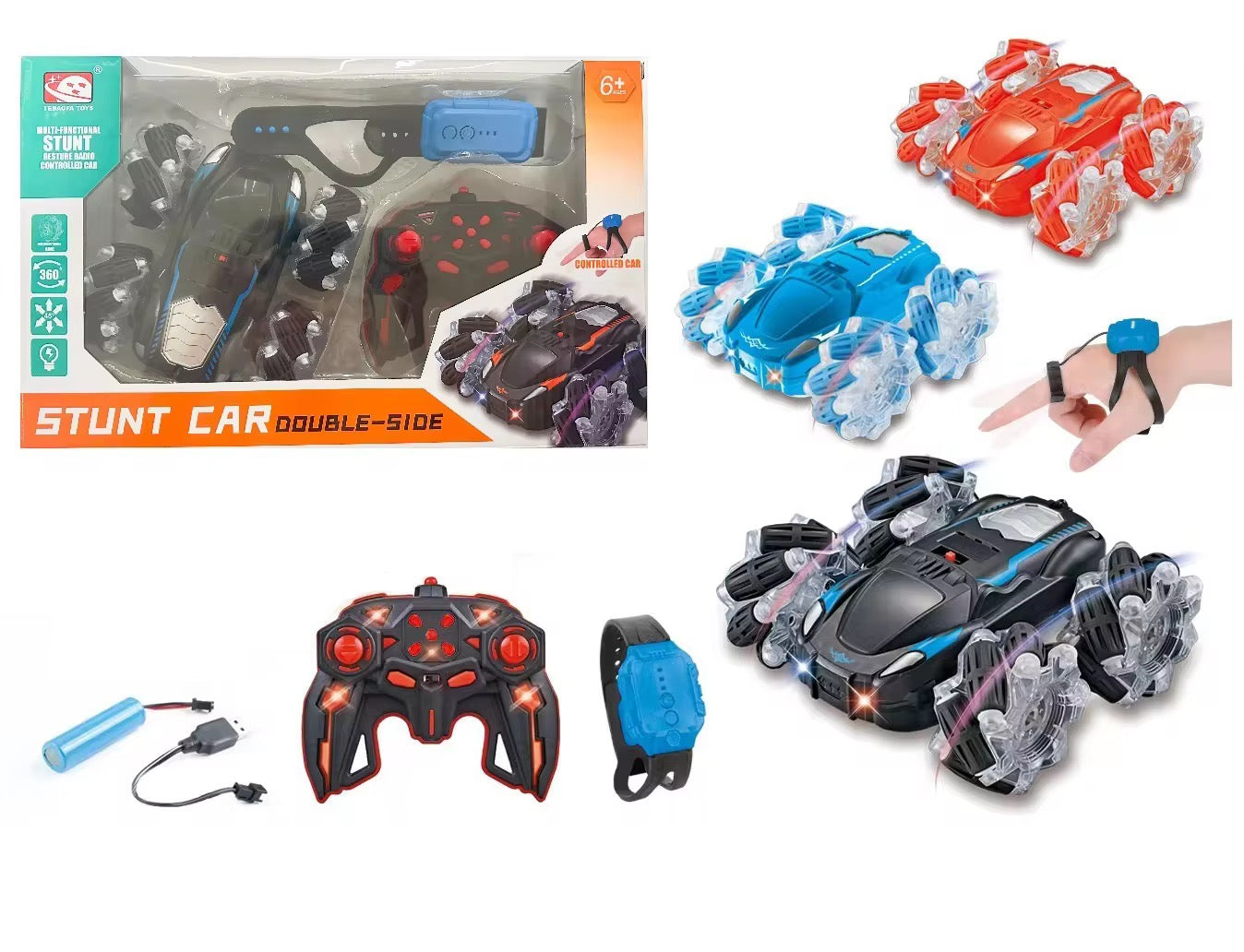 2-in-1 Remote Control Stunt Car with Watch & Remote  4WD Off Road Acrobatic Toy